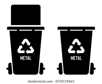 Recycling Bins. Set of vector black icon isolated on white background.