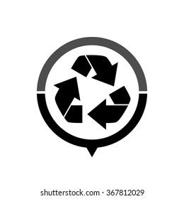 Recycling - black vector icon; map pointer;  message bubble