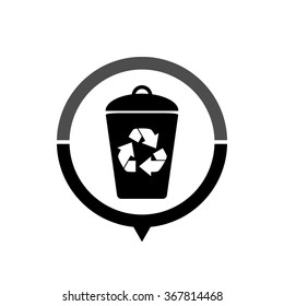 Recycling - black vector icon; map pointer;  message bubble
