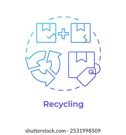Recycling blue gradient concept icon. Reverse logistics. Waste management. Circular economy. Damaged goods. Round shape line illustration. Abstract idea. Graphic design. Easy to use in article