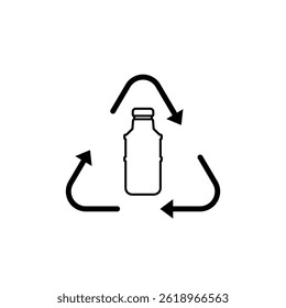 recycling bottle icon with triangle arrow, simple flat style, illustration, logo sign symbol pictogram template, for ui or ux isolated on white for mobile app, editable