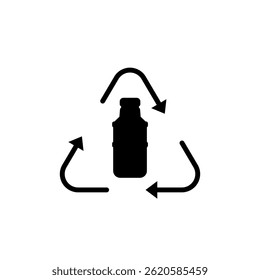 recycling bottle icon with triangle arrow, simple flat style, illustration, logo sign symbol pictogram template, for ui or ux isolated on white for mobile app, editable