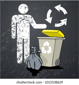 A recycling box points where to leave our waste. Every object is singly grouped