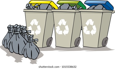 A recycling box points where to leave our waste. Every object is singly grouped