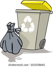 A recycling box points where to leave our waste. Every object is singly grouped