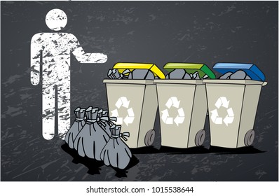 A recycling box points where to leave our waste. Every object is singly grouped
