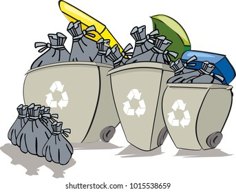 A recycling box points where to leave our waste. Every object is singly grouped