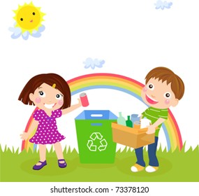 Recycling boy and girl