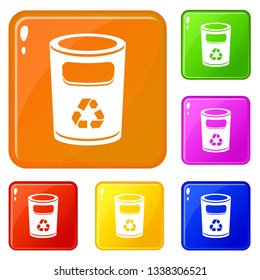 Recycling bucket icons set collection vector 6 color isolated on white background