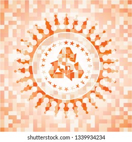 recycling business icon inside abstract orange mosaic emblem