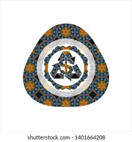 recycling business icon inside arabesque badge. arabic decoration.