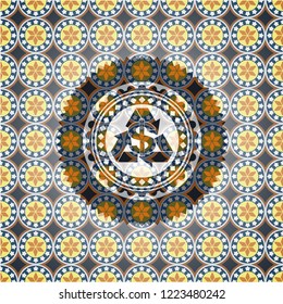 recycling business icon inside arabic badge. Arabesque decoration.