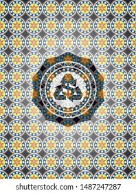 recycling business icon inside arabic emblem. Arabesque decoration.