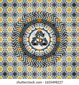 recycling business icon inside arabic badge. Arabesque decoration.