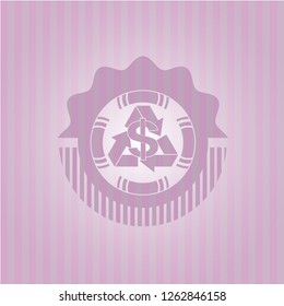 recycling business icon inside badge with pink background