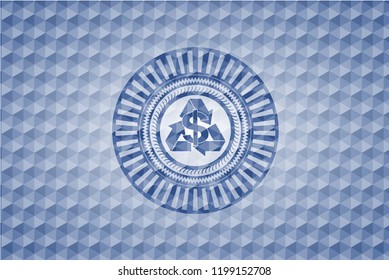 recycling business icon inside blue polygonal emblem.