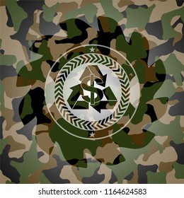 recycling business icon inside camouflage texture