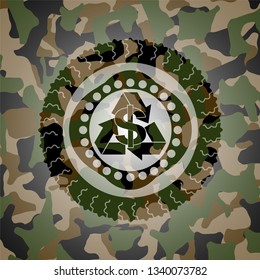 recycling business icon inside camouflage texture