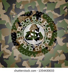 recycling business icon inside camouflage texture