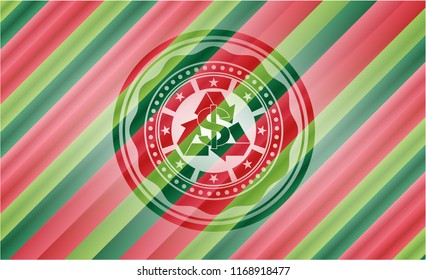 recycling business icon inside christmas colors emblem.