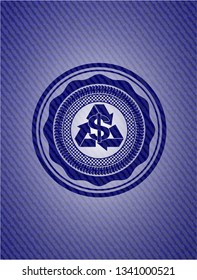 recycling business icon inside emblem with denim high quality background