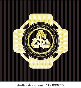 recycling business icon inside gold shiny emblem
