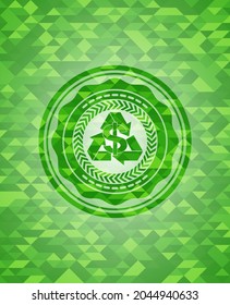 recycling business icon inside green emblem with mosaic ecological style background. 