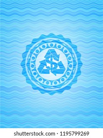 recycling business icon inside light blue water wave badge.