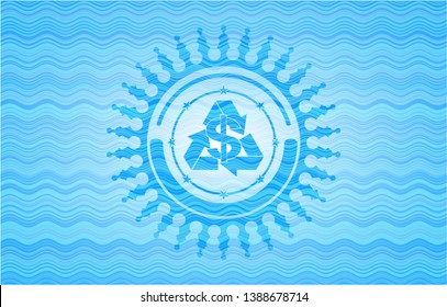 recycling business icon inside light blue water wave style badge.