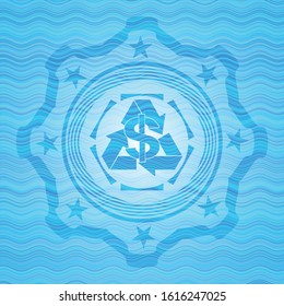 recycling business icon inside light blue water badge.
