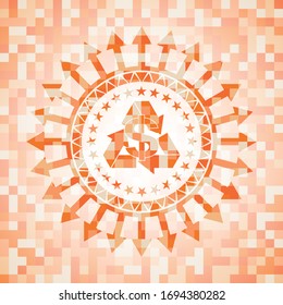 recycling business icon inside orange tile background illustration. Square geometric mosaic seamless pattern with emblem inside.