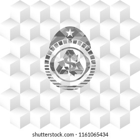 recycling business icon inside realistic grey emblem with cube white background