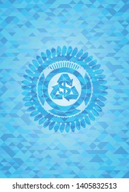 recycling business icon inside realistic light blue emblem. Mosaic background