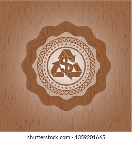 recycling business icon inside retro style wooden emblem