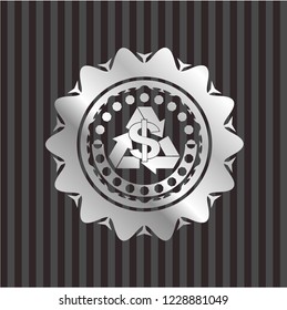 recycling business icon inside silver emblem or badge