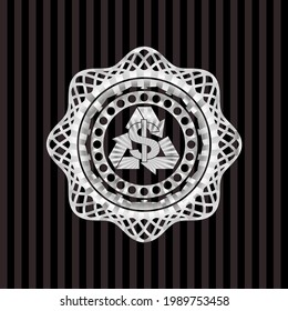 recycling business icon inside silver shiny badge. 