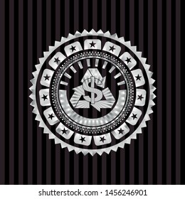 recycling business icon inside silvery shiny badge