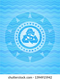 recycling business icon inside sky blue water badge background.