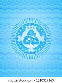 recycling business icon inside water representation emblem.
