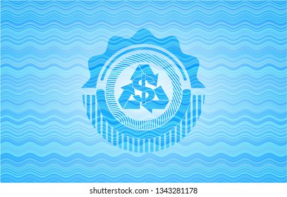recycling business icon inside water badge background.