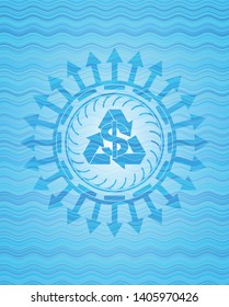 recycling business icon inside water representation style emblem.