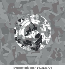recycling business icon on grey camouflaged texture