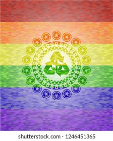 recycling business icon on mosaic background with the colors of the LGBT flag