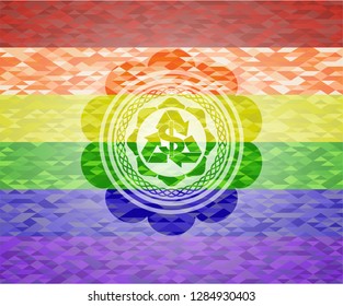 recycling business icon on mosaic background with the colors of the LGBT flag