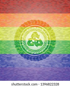 recycling business icon on mosaic background with the colors of the LGBT flag