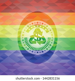 recycling business icon on mosaic background with the colors of the LGBT flag