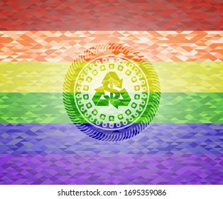 recycling business icon on mosaic background with the colors of the LGBT flag