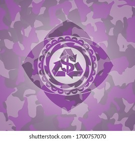 recycling business icon on pink camo pattern