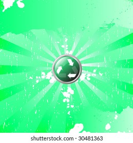 Recycling button in the middle of a background with blue splatter