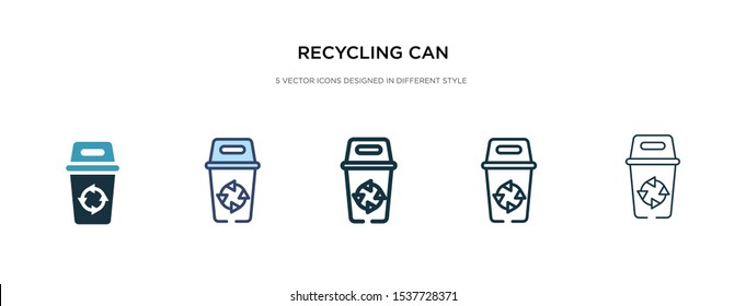 recycling can icon in different style vector illustration. two colored and black recycling can vector icons designed in filled, outline, line and stroke style can be used for web, mobile, ui